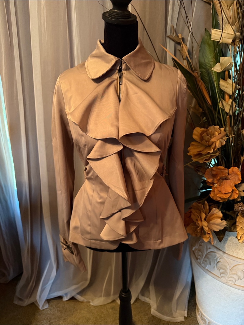 Women’s Ruffle Front Zip Jacket - Blush